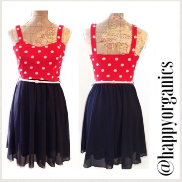Navy and Red, polka dot dress - Picture 2 of 4